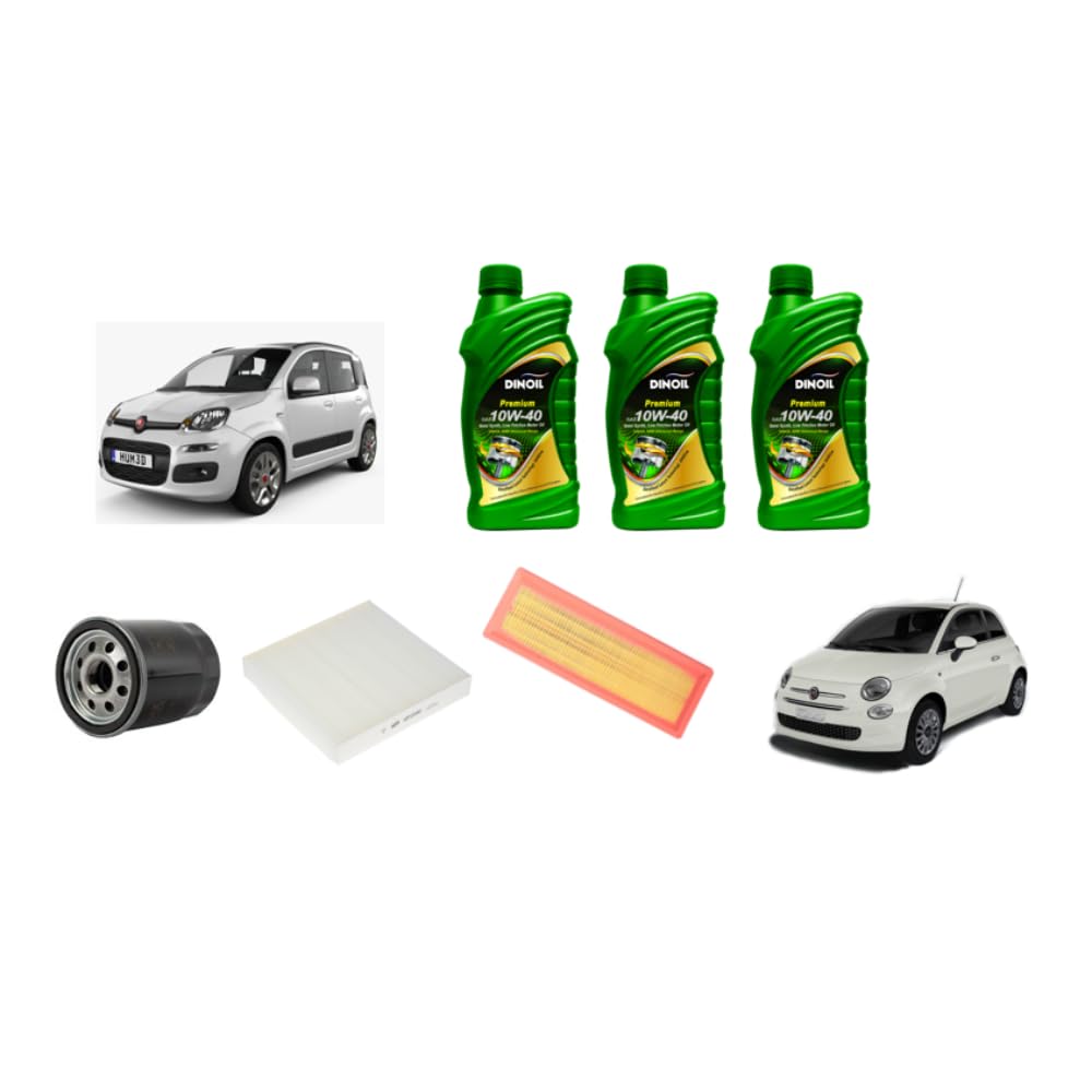 Kit tagliando completo | Compatibile con Fiat Panda Fiat 500 1.2 Benzina | FIRE Kit Tagliando Completo Filtro Olio Aria Abitacolo 4L Olio 10W-40