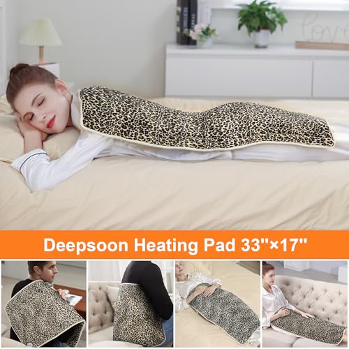 Image of Deepsoon Heating Pad,Electric Heating Pads for Back,Neck,Moist Heating Pad for Abdomen Shoulder Knee Legs,Dry /Moist Heat&Auto Shut Off,Mother's Day Birthday for Men and Women,Leopard Print,33x17 Inch