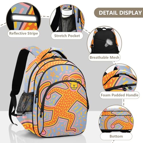 Kids Backpack with Whistle Strap & Reflective Strips Psychedelic Monkey Blue Schoolbag for Ages 3-84