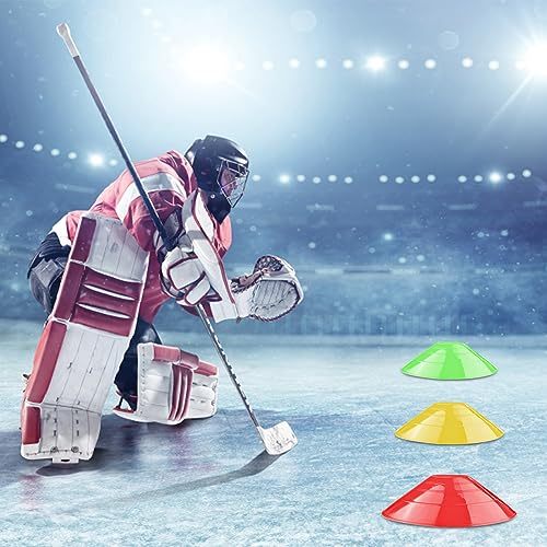 Fousenuk 20 Stück Fussball Hütchen Set, Runde Markierungshütchen Mit Ständer, Sport Hütchen, Markierungsscheiben, Fußball Hütchen für Hockey, Eislaufen, Handball, Koordinationstraining (5 Farben)