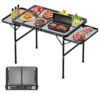 Grilltisch Klappbar Tidolo Höhenverstellbarer Grilltisch Outdoor Klappbar 135X60X67CM Campingtisch Klappbar mit 2 Ausklappbare Seitenteile Klapptisch Camping mit Metallgitterplatte für Picknick Garten