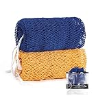African Net Sponge Authentic, 2 Pack African Exfoliating Long Net Sponge with Knots for Women, Exfoliating Body Scrubber Back Exfoliator for Shower Bath (Blue & Yellow)