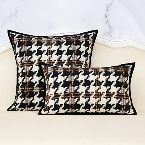 Alerfa 20 X 20 Inch Brown Off White Black Houndstooth Cushion Case Luxury Modern Cotton Velvet Square Throw Pillow Cover Decorative Pillow For Couch Sofa Living Room Bedroom Car 50 X 50Cm thumb #2