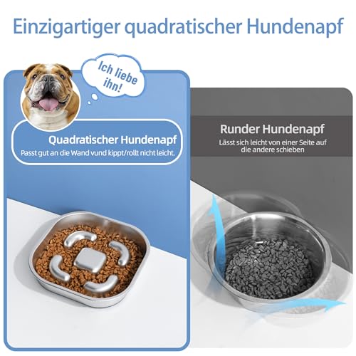 Nayelf Anti Schling Napf Hund aus 304 Edelstahl, Antischlingnapf Hunde mit Silikonboden, Futternapf Hund aus Metall für kleine und mittelgroße Hunde