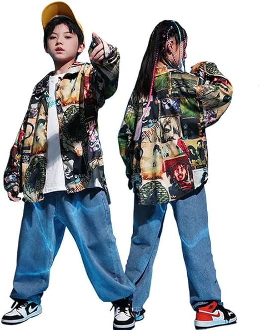 Amazon キッズ ダンス 衣装 ヒップホップ キッズ Hiphop ゆるシャツ 長袖 デニム ダンスパンツ ダボダボ ゆったり 男の子 女の子 子供 ブラウス ジャズダンス シャツ 通販