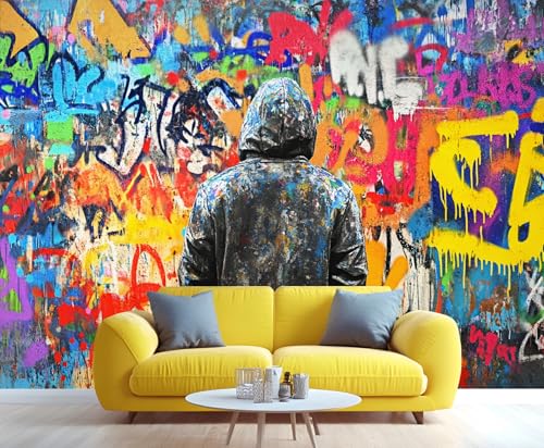 Urban Street Graffiti Wall Mural, Abstract Art Mural Wallpaper, Colorful