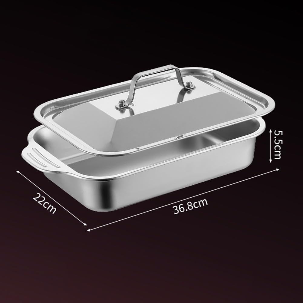 Lasagneform aus Edelstahl, 45,7 x 27,9 cm, mit Deckel und Griffen, 7,6 cm tief, ofenfest, kompatibel mit kommerzieller Nutzung