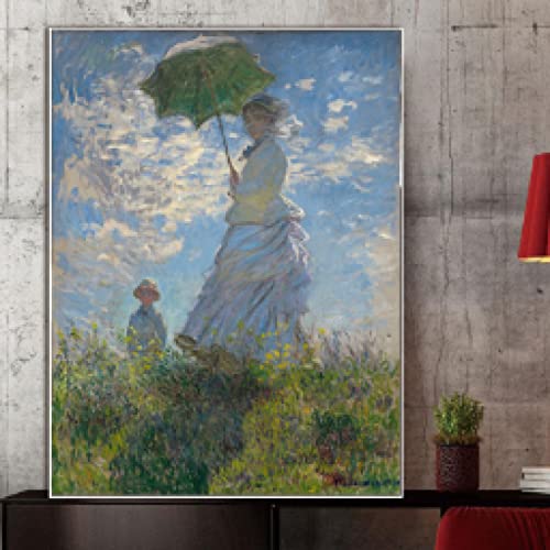 Pintura mujer con sombrilla Monet lienzo sin marco para renovar paredes aburridas