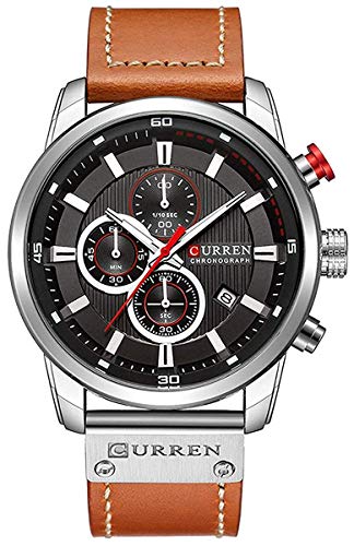 Montre de sport à quartz homme avec bracelet en cuir étanche anti-pluie