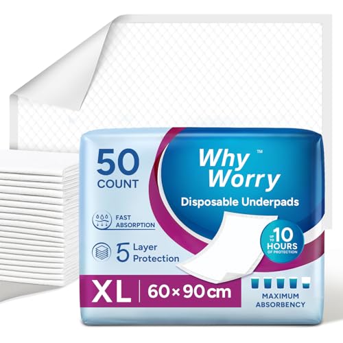 WhyWorry Inkontinenz Bettunterlage 60 x 90 cm Einweg Wickelunterlage Wasserdicht Hoch Saugfähig Inkontinenzauflagen Für Erwachsene und Babys 50 Stück