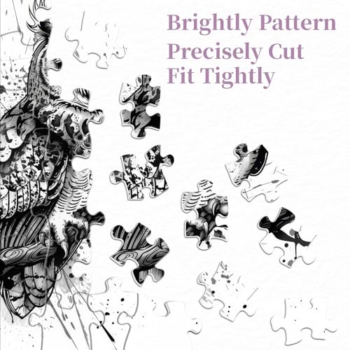 Puzzles de Búho para Adultos 1000 Piezas, Rompecabezas de Naturaleza y Bosque con Pájaros, Arte en Blanco y Negro de Animales de Jungla como Decoración de Búho miniatura 4