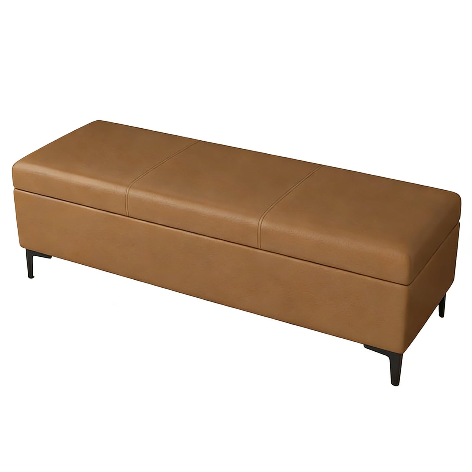 WJFTODAY Multi Functional Leather Storage Bench with Sturdy Iron Legs Entryway Shoe & Extra Seating Brown 120cm/47.2in Stylish Home Décor Solution