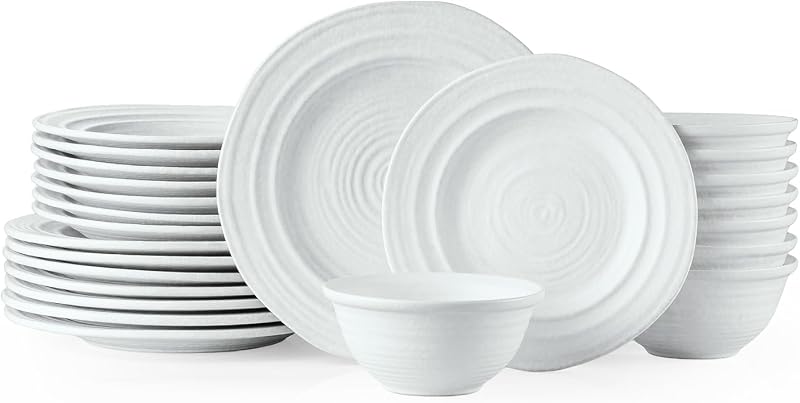 KINGSTONE Handmade Stoneware Dinnerware Set, 24-Piece Matte White for 8 | Wabi-Sabi Ceramic Style, Minimalist style, Microwave & Oven Safe, Dishwasher Safe, Perfect for Everyday Family Dining