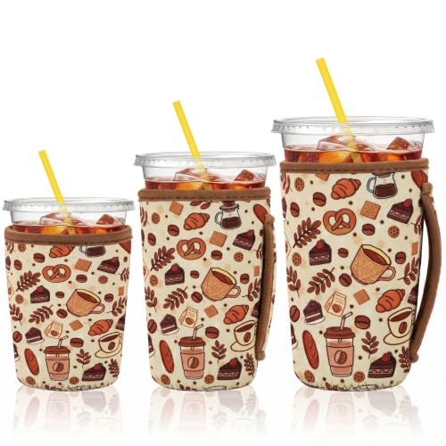 Image of KJQJLY 3 Reusable Iced Coffee Sleeves for Iced Coffee Cups or Drinks Reusable Neoprene Insulated Sleeves for Hot and Cold Drinks from Starbucks, Dunkin, And More (Coffee time)