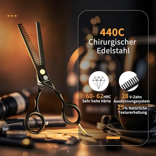 Purple Dragon Haarschere 5,5Zoll Profi Friseurschere Friseurscheren set perfekt Haarschnitt für Damen und Herren Sharfe Schere für Barbier/Friseur/Anfänger (Schwarz)