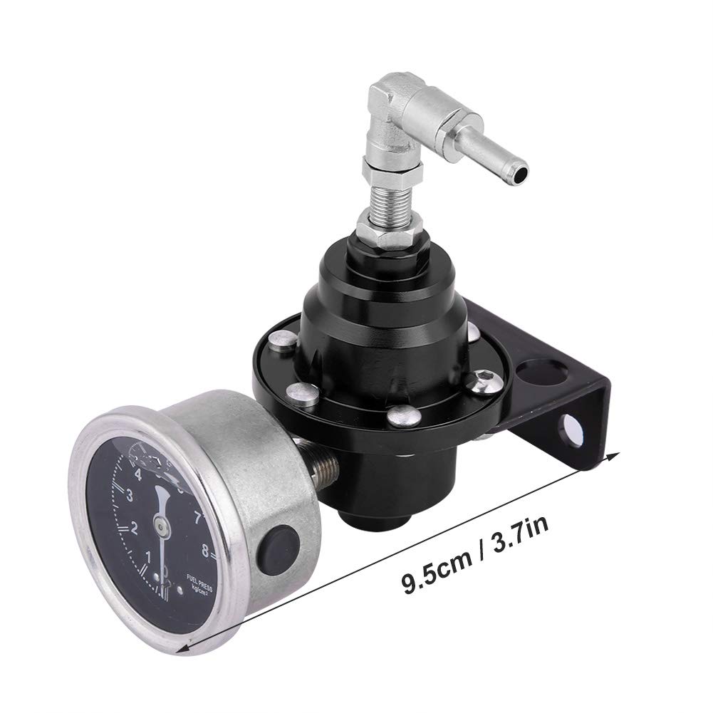 Regulador de presión de combustible ,9 . 5cm 160psi Universal alto rendimiento aluminio Regulador de presión de combustible ajustable 1 :1 Kit de medidor de aceite Para Coche(Negro)