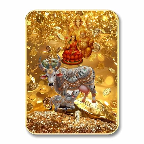 Image of SAF Kubera Lakshmi Ganesha Wall Art with Table Top Stand & Wall Hanging Hole | Premium MDF Prosperity Painting for Mandir Home Office Diwali Dhanteras Decor