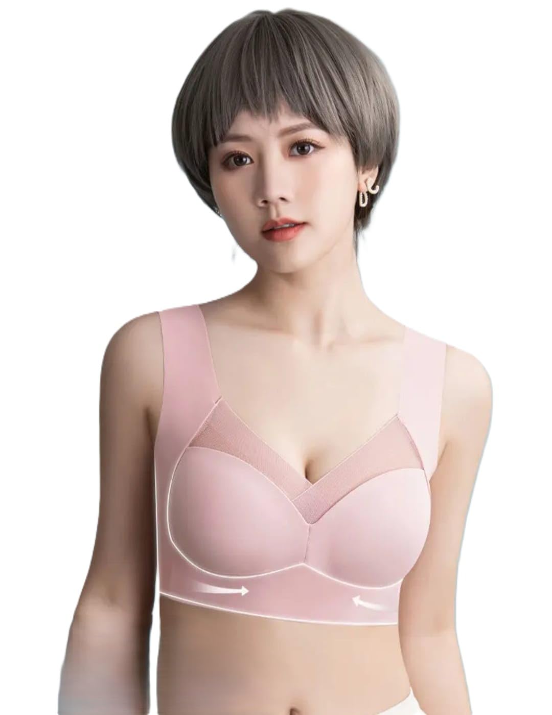 Women's Seamless Sports Bra, Black Mesh Panel Design, Wide Shoulder Straps, Wireless Comfort Bralette for Yoga, Workout (in, Alpha, XL, 38, Regular, Standard, Pink)-image-44