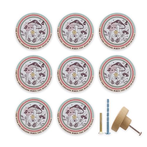 Lasyman 8Pack 1.8" Historical Postmark Wooden Cabinet Knob Round Vintage Farmhouse Decorative Kitchen Cabinet Furniture Dresser Drawer Pulls and Knobs