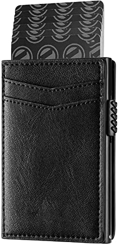 Image of VOGARD Unisex Card Holder Pop Up Cards Slim Leather Wallet RFID Protection up to 11 Cards Card Case (Black)
