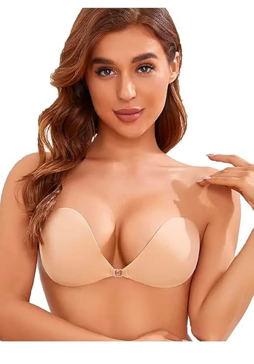 Silicone Wire Free Stick-On Bra Padded | Adhesive Bra Strapless Silicone Invisible Push Up Reusable Self Sticky Bra for Backless Dress Stick on Bra (in, Cup Band, B, Standard, Beige)-picture-41
