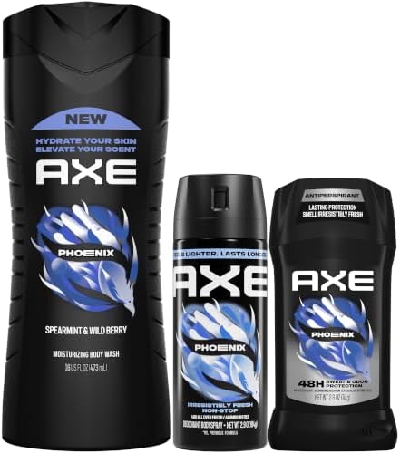 Phoenix Men’s Body Care Set – Body Wash, Antiperspirant Stick, Deodorant Body Spray, 48H Sweat & Odor Protection, Gifts for Men