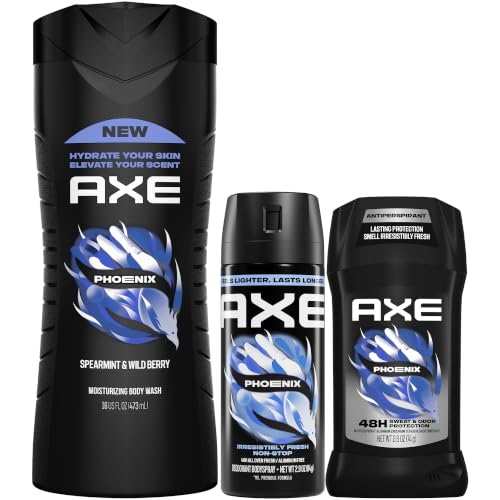 AXE Phoenix Holiday Gift Set With Body Spray Antiperspirant & Deodorant Stick and Body Wash for Grooming 3 count