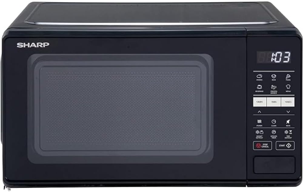 Sharp 17 Litre 700W Black Solo Digital Microwave with 10 Power Levels, 6 Auto Cook Settings, Defrost Function & Easy Clean, Digital Clock & Timer with Child Safety Lock, RS172TB-UK