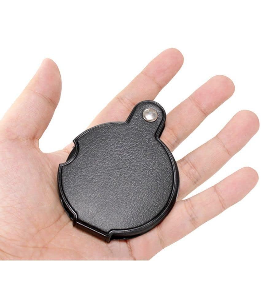 Image of KP2 Mini Pocket Magnifying Glass Folding Magnifier Loupe with Rotating Protective Holster Leather Pouch for Reading, Science Class, Hobby