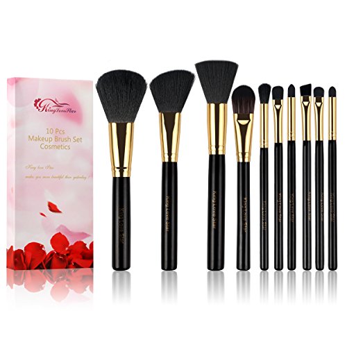 King Love Star Kit de Brochas Maquillaje 10 piezas Profesional Cerdas sintéticas y veganas Pinceles de maquillaje Fundación Polvo Sombra Set de Brochas Mango de 7.5 pulgadas(19cm) Cover