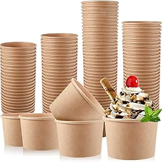 100 pcs Kraft 8oz Paper Ice Cream Cups [8oz, 100 Pack, NO LID INCLUDED ] Soup Containers for Hot or Cold Food, Party Supplies Treat Cups for Sundae, Frozen Yogurt, Soup, Brown 8oz 12oz 16oz 26oz 32oz