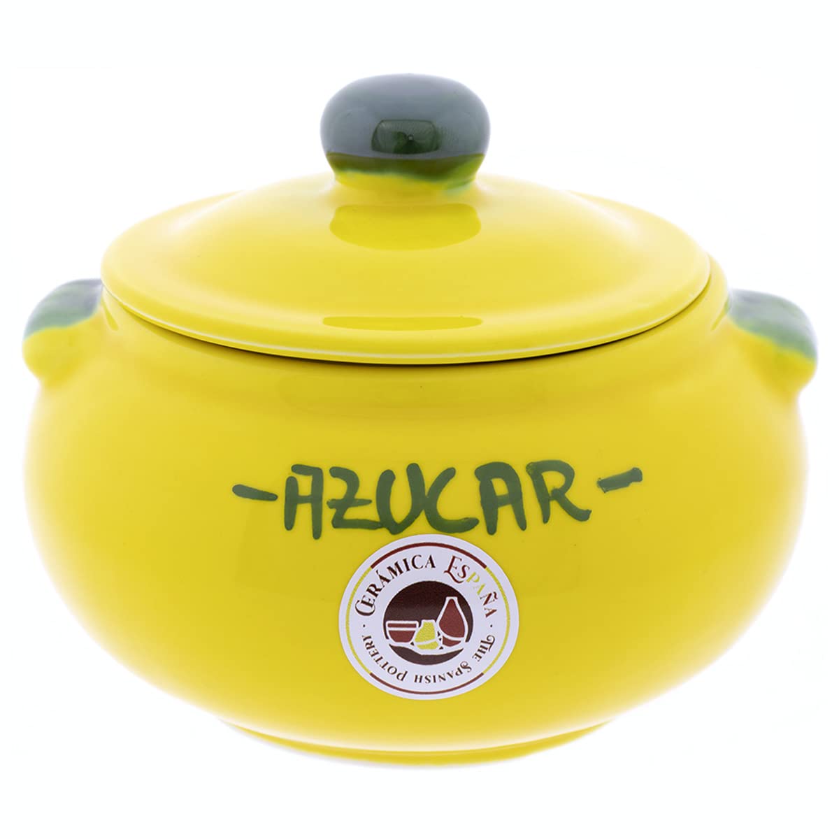 CERÁMICA ESPAÑA | Zuccheriera rustica ceramica | Barattoli da cucina | Barattoli originali | Zuccheriera cucina gialla decorata - Modello M01 | 100% Decorato a Mano | 16x16x14 cm