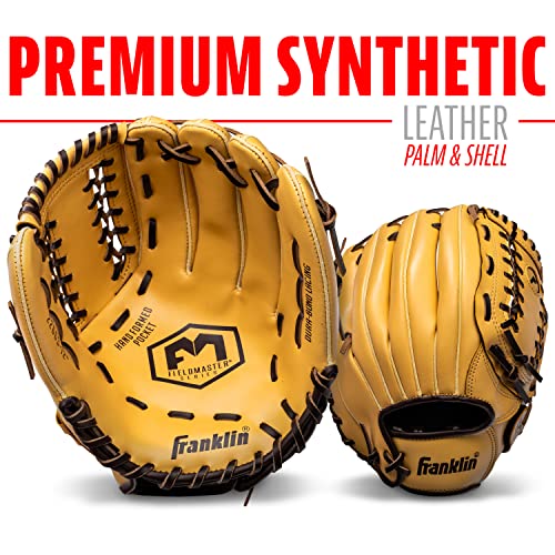 Image of Franklin Sports Field Master Baseball and Softball Gloves for Adults, Youth, and Kids - Durable and Soft Synthetic Leather - Adjustable Fit - Right Hand Throw - 12 inch in. Infield - Camel Brown