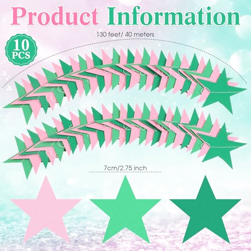 Image of Patelai 130 Feet Glitter Star Garland Banner 2026 Party Decoration Double Side Star Hanging String Streamer Paper Twinkle for Graduation Wedding Birthday (Pink and Green)