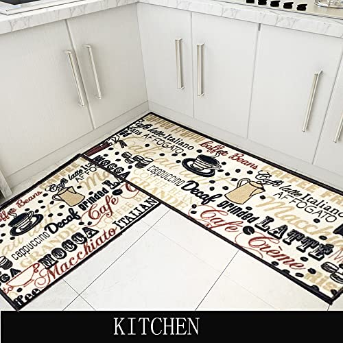 Magstonee 2 Pieces Kitchen Rug Tpr Backing Mat For Doorway Bathroom Runner Rug Set (15"X23"+15"X47", Coffee) #TOP1