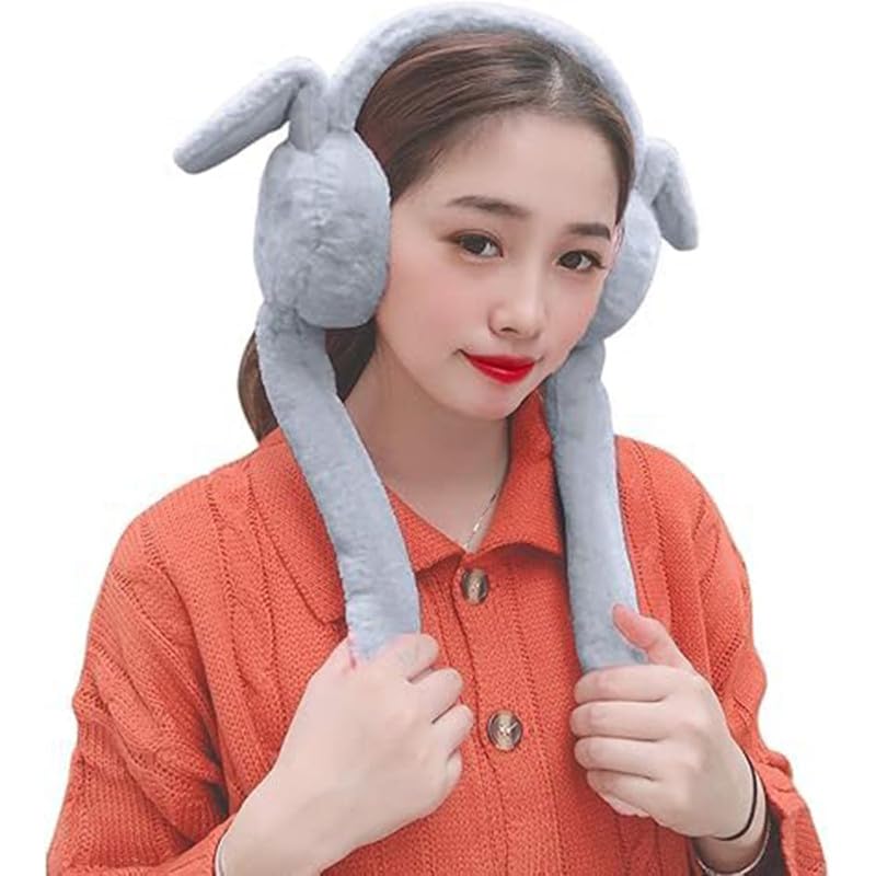 Nora Nico Girls Plush Earmuffs with Jumping Ears - Grey Winter Ear Warmers for Women, Soft & Cozy, Outdoor Cold Protection, Novelty Gift for Her-image-25