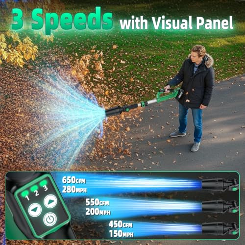 Image of KIMO Cordless Leaf Blower, 310000RPM Brushless Motor, 37 Inch Adjustable Pole, 650CFM 280MPH, No 20V Battery-Bare Tools