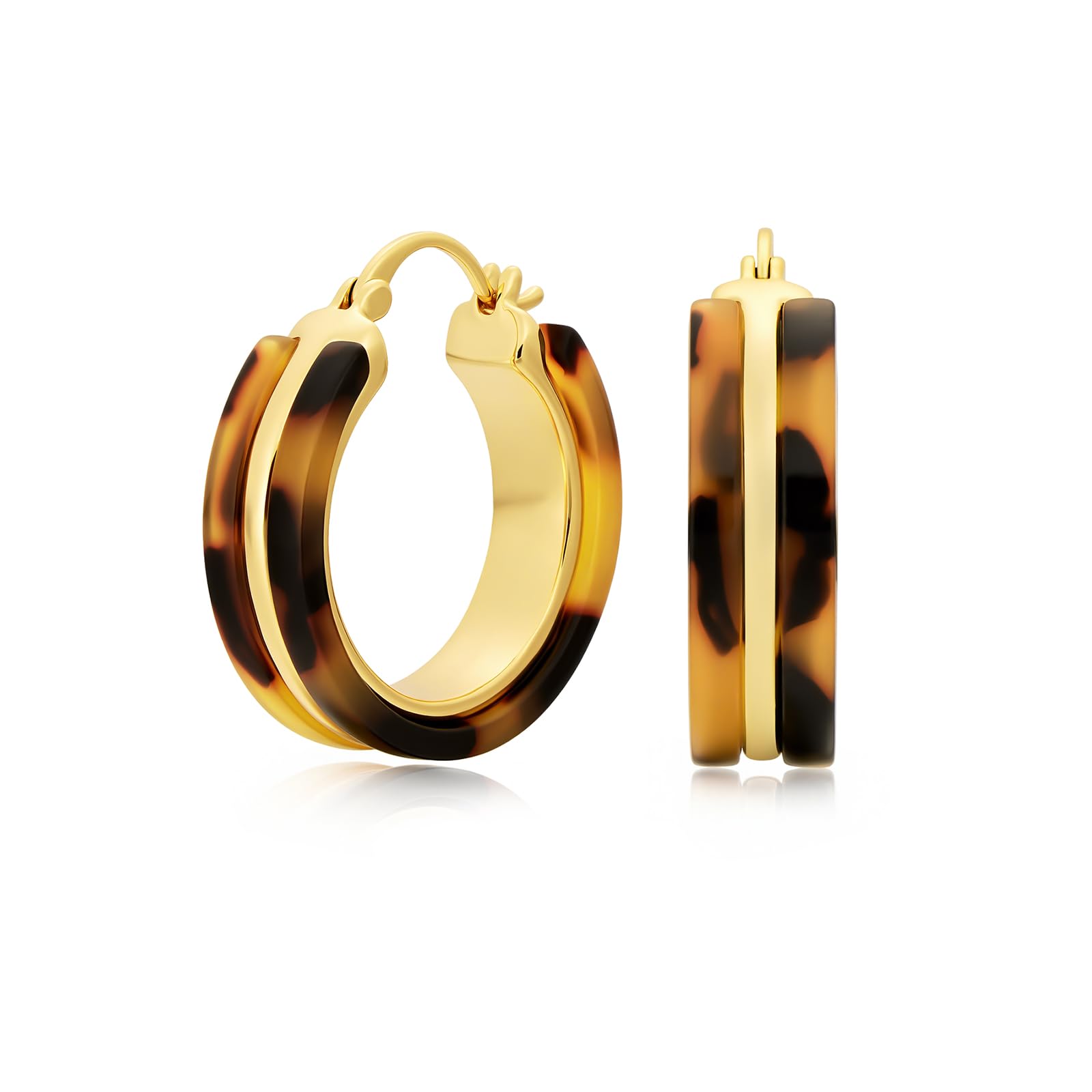 Chunky Earrings for Women 18K Gold Plated Leopard Hoop Earrings Sterling Silver Post Lightweight Resin Tortoise Shell Hoops