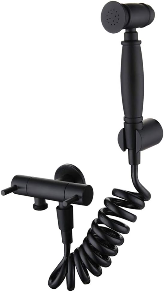 Black HandheldToilet Sprayer Dual Handle BathroomSprayer Set with Single Cold Water Wall Mounted Water Baby Cloth Diaper Sprayer with 1.5M Spring Hose