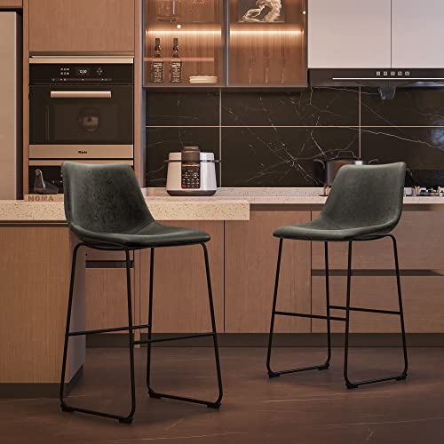 Image of Homall Bar Stools Set of 2 Counter Height Stools Dining Chair Pu Leather Metal Bar Stool Modern Chair for Home, Kitchen, Dining Room