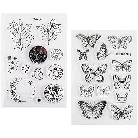2 Themes 24Pcs Clear Stamps Transparent Silicone Clear Stamps Summer Silicone Stamp Retro Rubber Clear Stamp for DIY Scrapbooking Card Making Decoration Cover