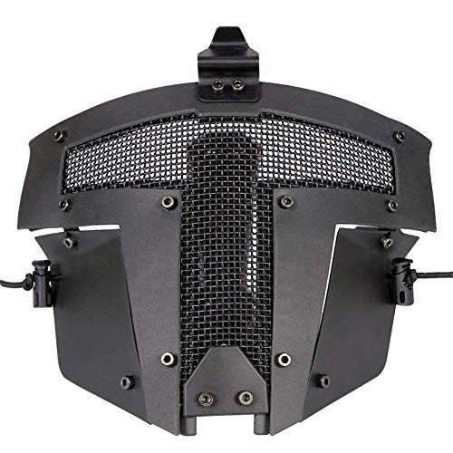 QZY Spartan Design Masque Complet, Casque Rapide Tactique pour Airsoft/Paintball/BB Gun/CS Jeu/Chasse/Tir (Noir),Mask Cover