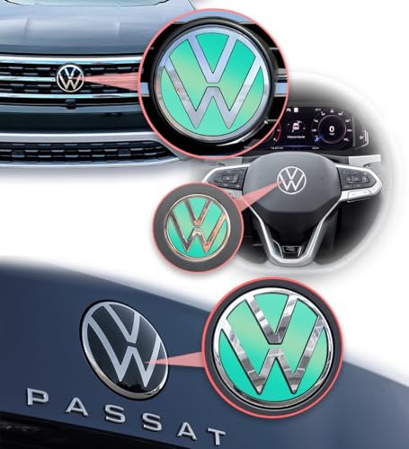 Image of IPG Decal Made for Volkswagen 2021 Passat Polo Tiguan Golf Rear /Front Emblem Logo Decals Stickers Set (4 Units) (Blue Coral)
