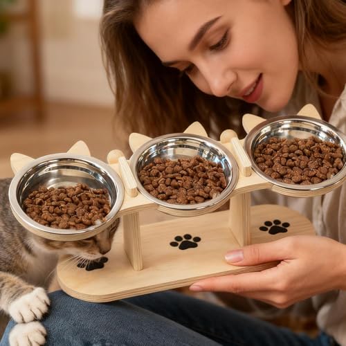 Erhöhte Schüsseln für Hunde, geneigtes Holz, Futterstation für Katze, rutschfest, für kleine und mittelgroße Rassen, Welpen, Haus, Balkon, Innen- und Außenbereich, Garten-2