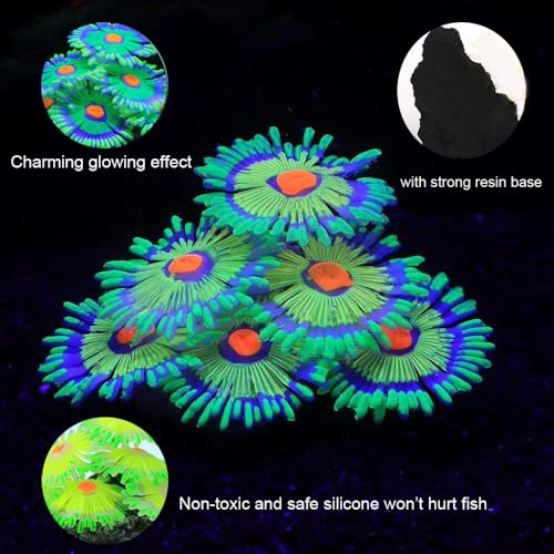 Image of ZtohPyo Glowing Effect Fish Tank Aquarium Decorations, Artificial Silicone Plants Ornaments for Fish Tank Landscape Decor Glow in The Dark Soft Anemone for Small Fish Bowl Decor