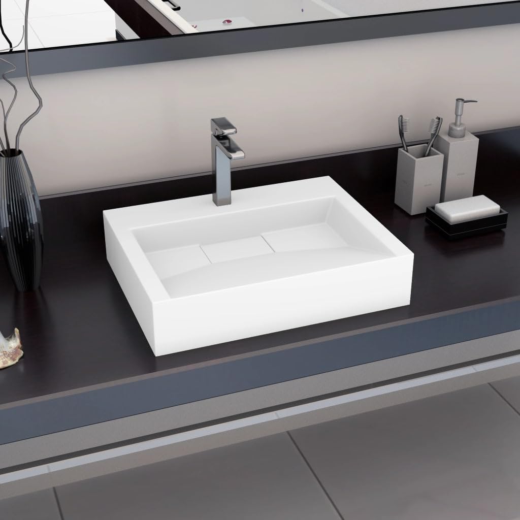 Lavabo de pared con orificio para grifo, para baño, invitados, sanitario, con material de montaje y sifón de desagüe, color blanco, 60 x 38 x 11 cm