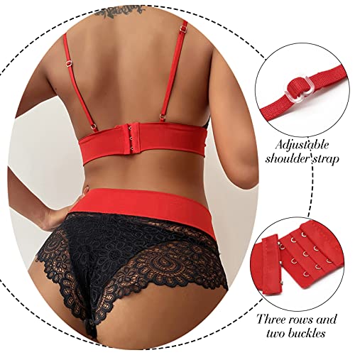Conjunto-Lenceria-Sexy-Mujer-Ropa-Dormir-Encaje-Babydoll2-Piezas-Sujetador-Push-Up-y-Bragas-Tanga-TransparentePajarita-Correas-Ajustables-Ropa-Interior-Navidad-HalloweenRojo-Negro-Naranja