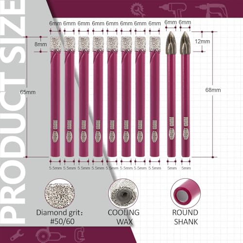 Kit de brocas para azulejo 12 piezas con vástago miniatura 4