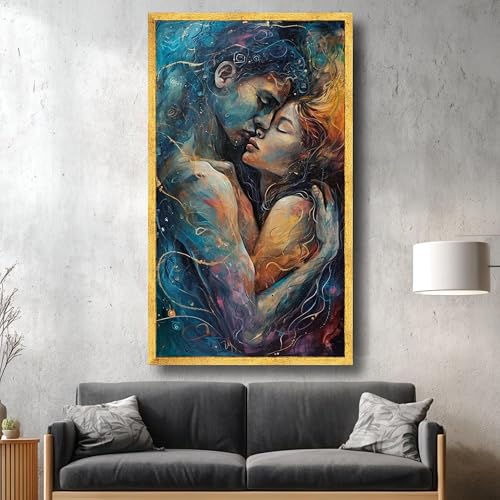 Tableau romantique couple Étreinte des âmes toile avec cadre 70x110 cm