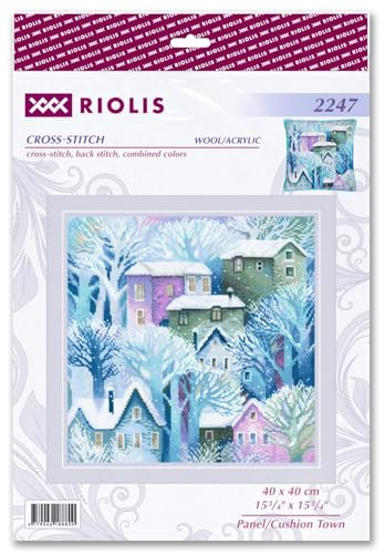 Image of RIOLIS - Panel /Cushion Town 2247, Cross Stitch Kits 15 inchx15, Cross Stitch for Beginners & Advanced, Crossstitch for Adults, Counted Stitching Kits, Winter Embroidery Kit